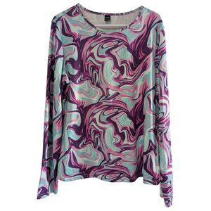 Shein Women's Abstract Swirl Long Sleeve Shirt XL Purple Pink Blue Stretchy